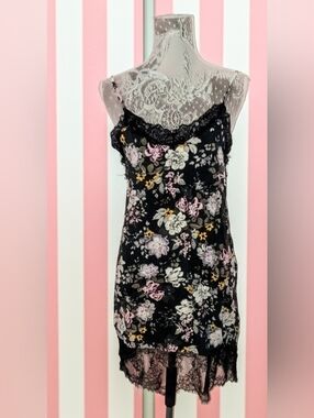 Wild Fable Black Floral Slip Dress Mini Lace trim Y2K Summer Like New